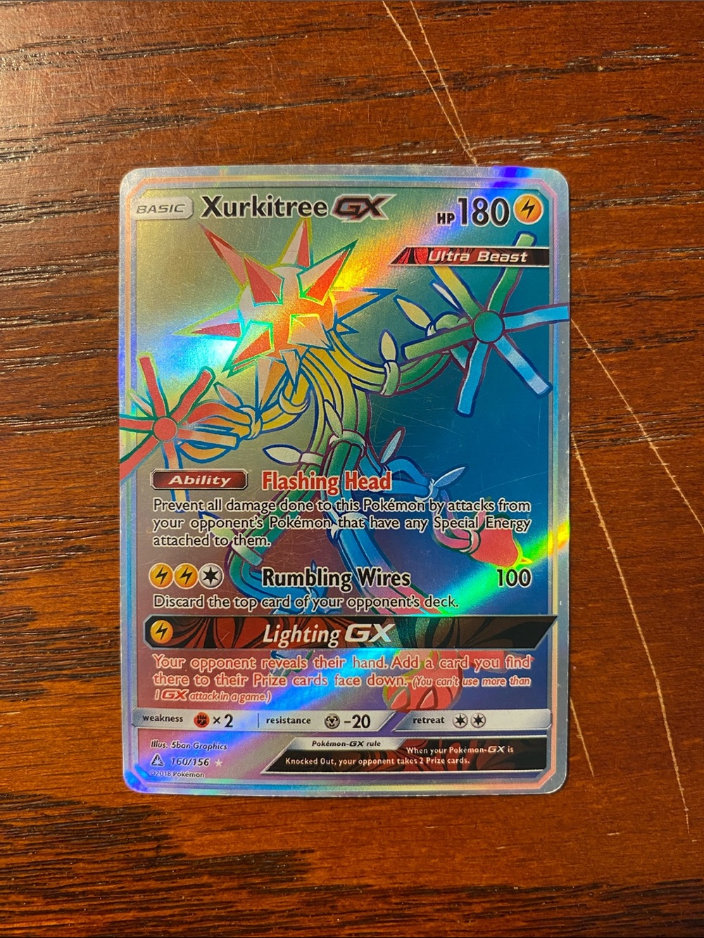 Ungraded - Played ~ Xurkitree GX Pokémon Holographic Trading Card 160/156